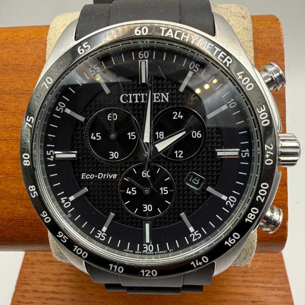Citizen Eco-Drive Chronograph Tachymeter Black Dial Men’s Watch H500-S113635- £130.00