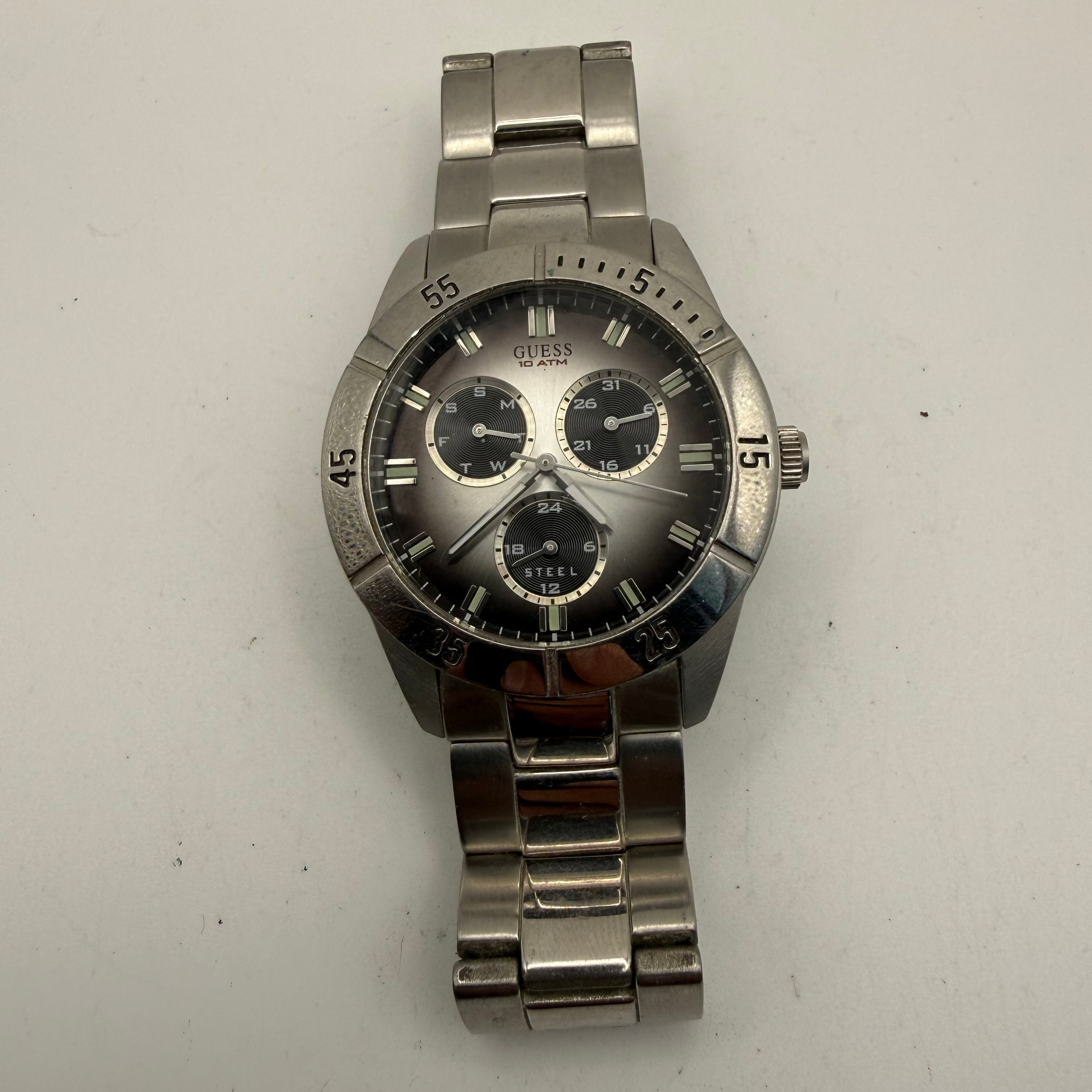 Guess Steel 10 ATM Multi Dial Watch – 42.5mm – 19cm Bracelet – Pre Loved – Fully Tested & Working- £40.00