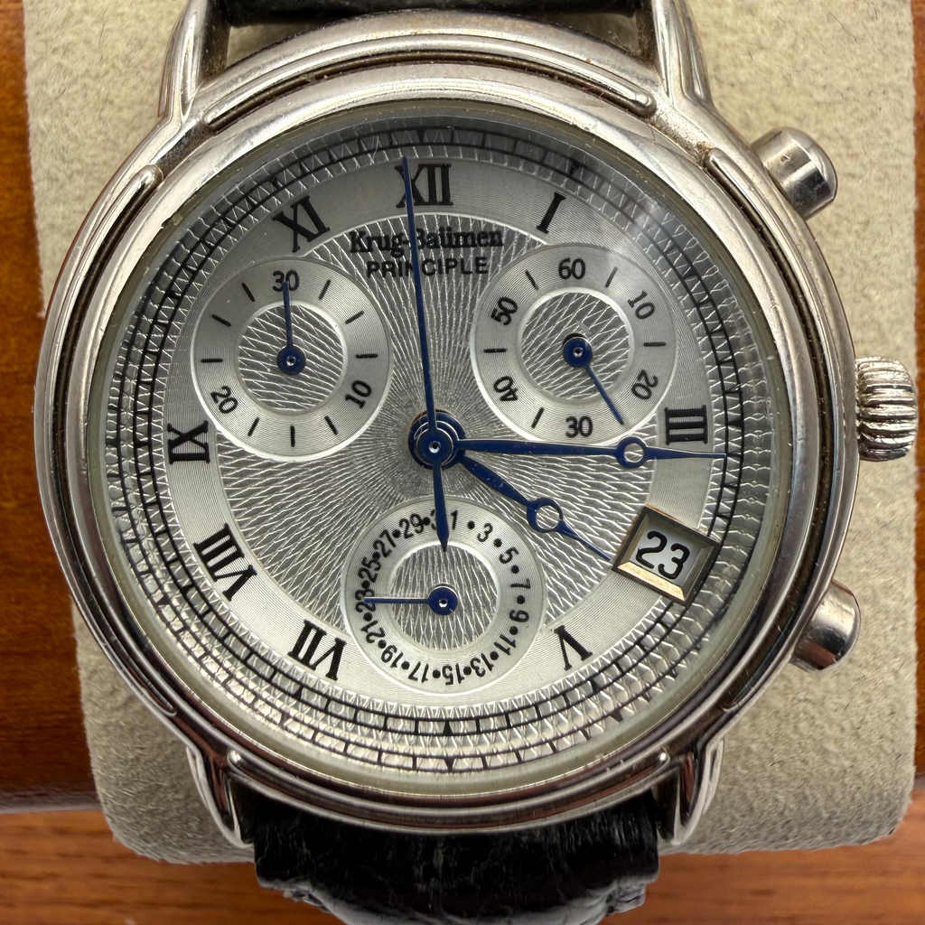 Krug-Baümen Principle Chronograph Date Watch 30mm Black Leather Strap- £50.00