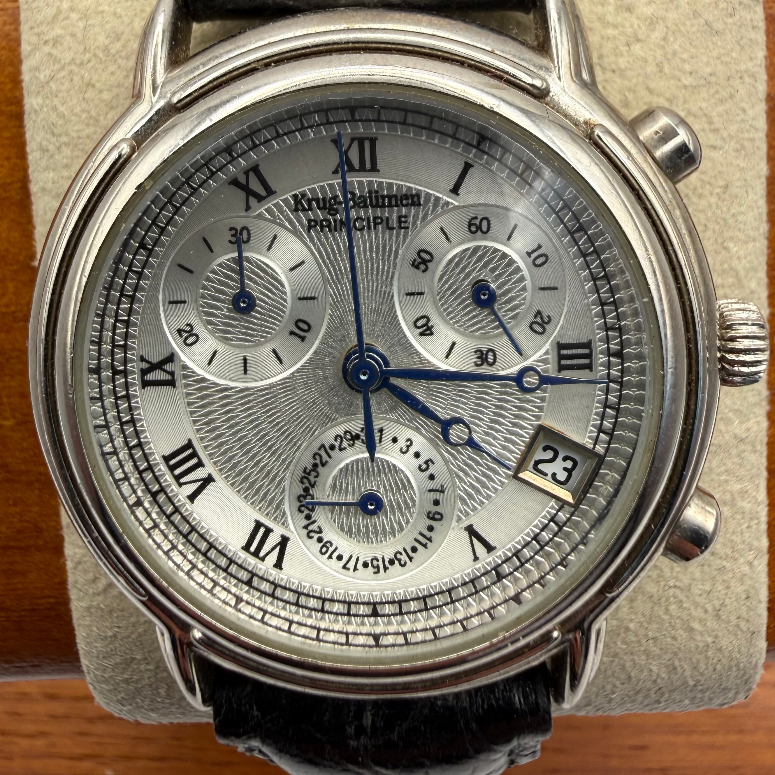 Krug-Baümen Principle Chronograph Date Watch 30mm Black Leather Strap- £50.00