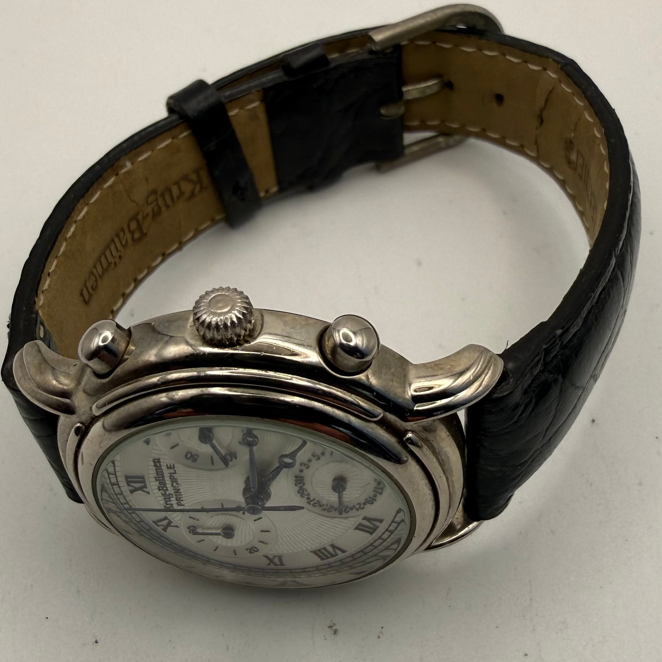 Krug-Baümen Principle Chronograph Date Watch 30mm Black Leather Strap- £50.00
