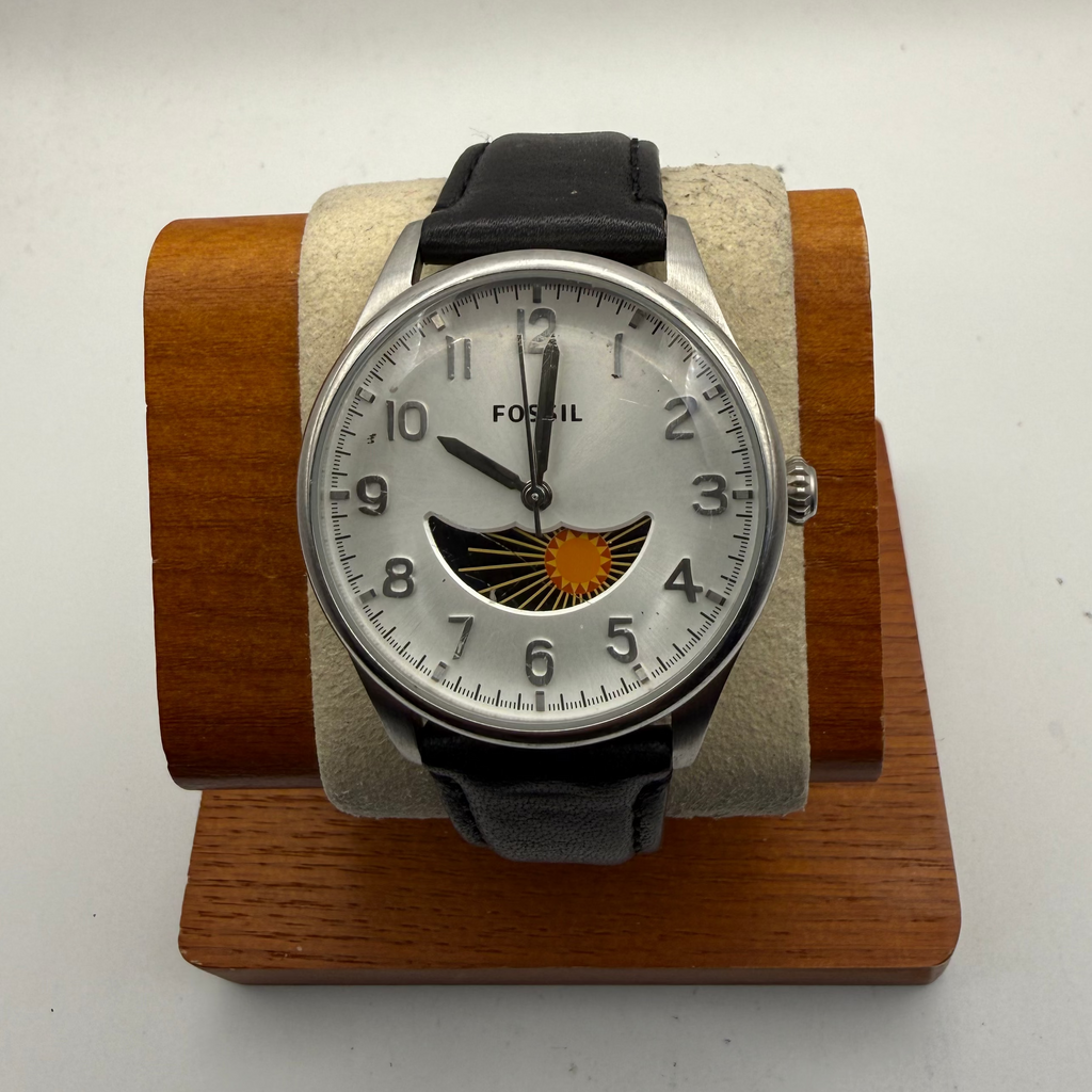 Fossil Sun & Moon Dial Quartz Watch 41mm Black Leather Strap- £40.00