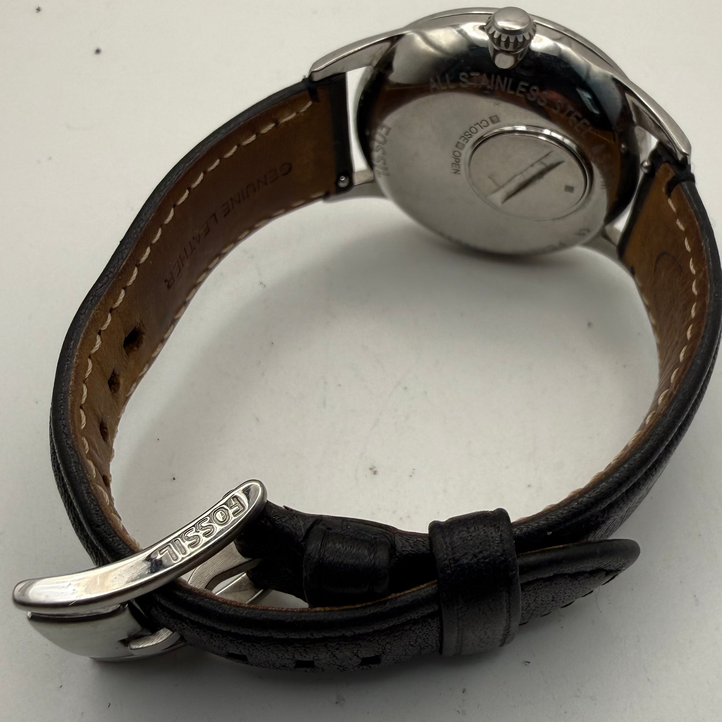 Fossil Sun & Moon Dial Quartz Watch 41mm Black Leather Strap- £40.00