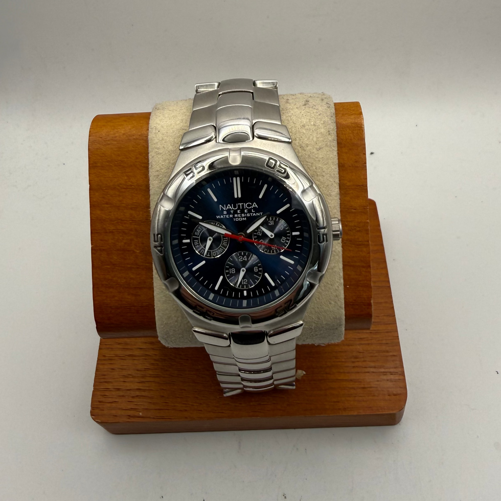 Nautica Steel Blue Dial Men’s Watch 100M Stainless Steel Full Set- £85.00