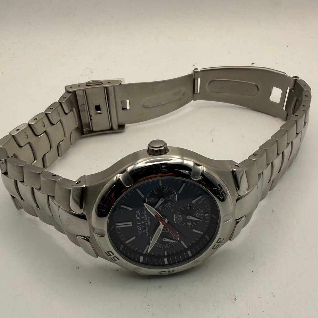 Nautica Steel Blue Dial Men’s Watch 100M Stainless Steel Full Set- £85.00