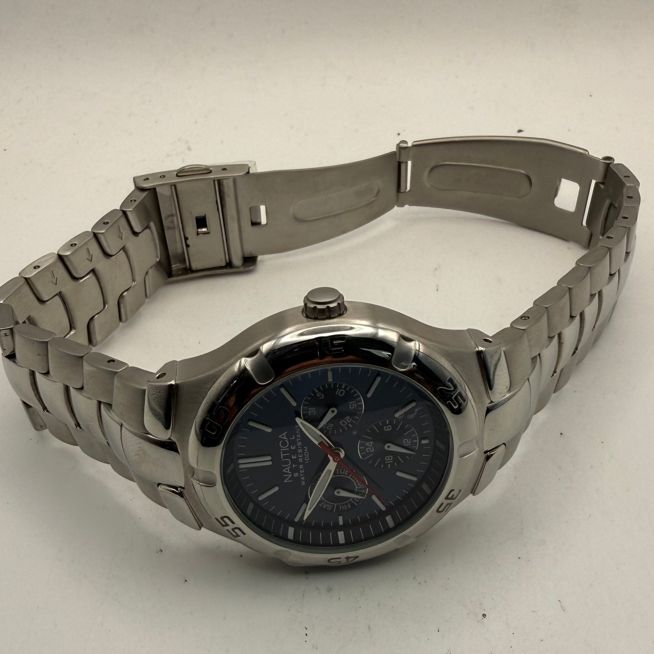Nautica Steel Blue Dial Men’s Watch 100M Stainless Steel Full Set- £85.00