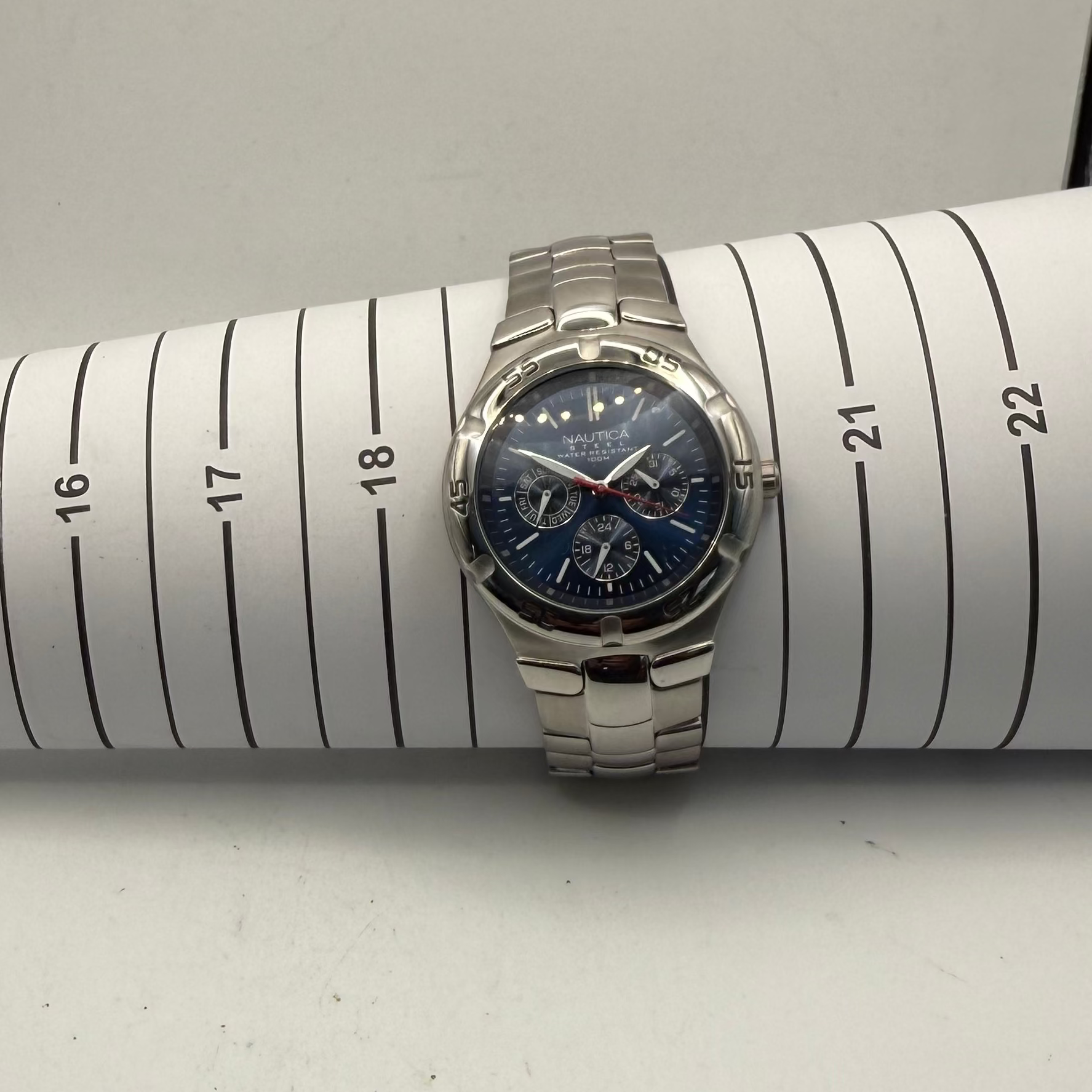 Nautica Steel Blue Dial Men’s Watch 100M Stainless Steel Full Set- £85.00