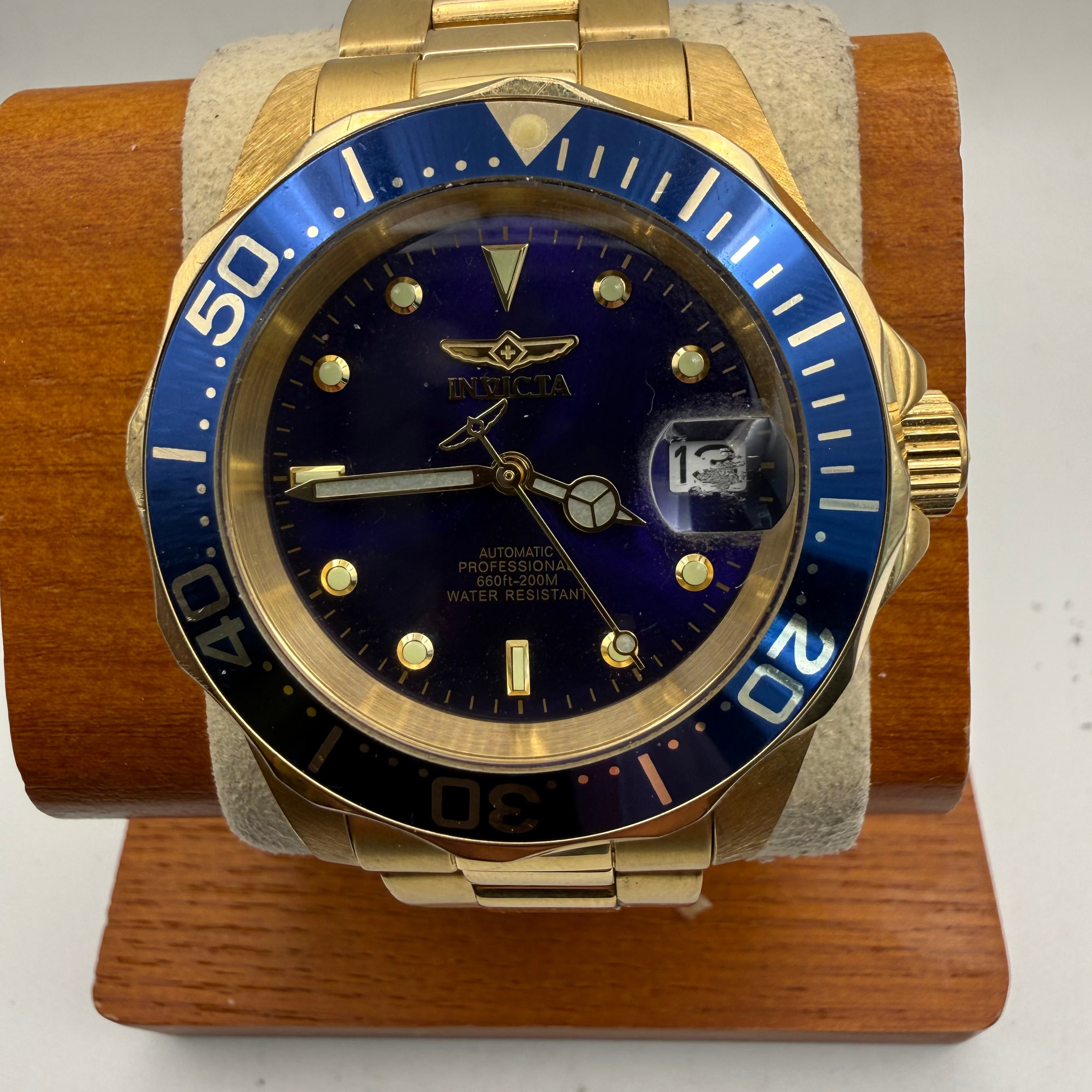 Invicta Pro Diver Automatic Gold Tone Blue Dial Men’s Watch NH35A Full Set- £110.00