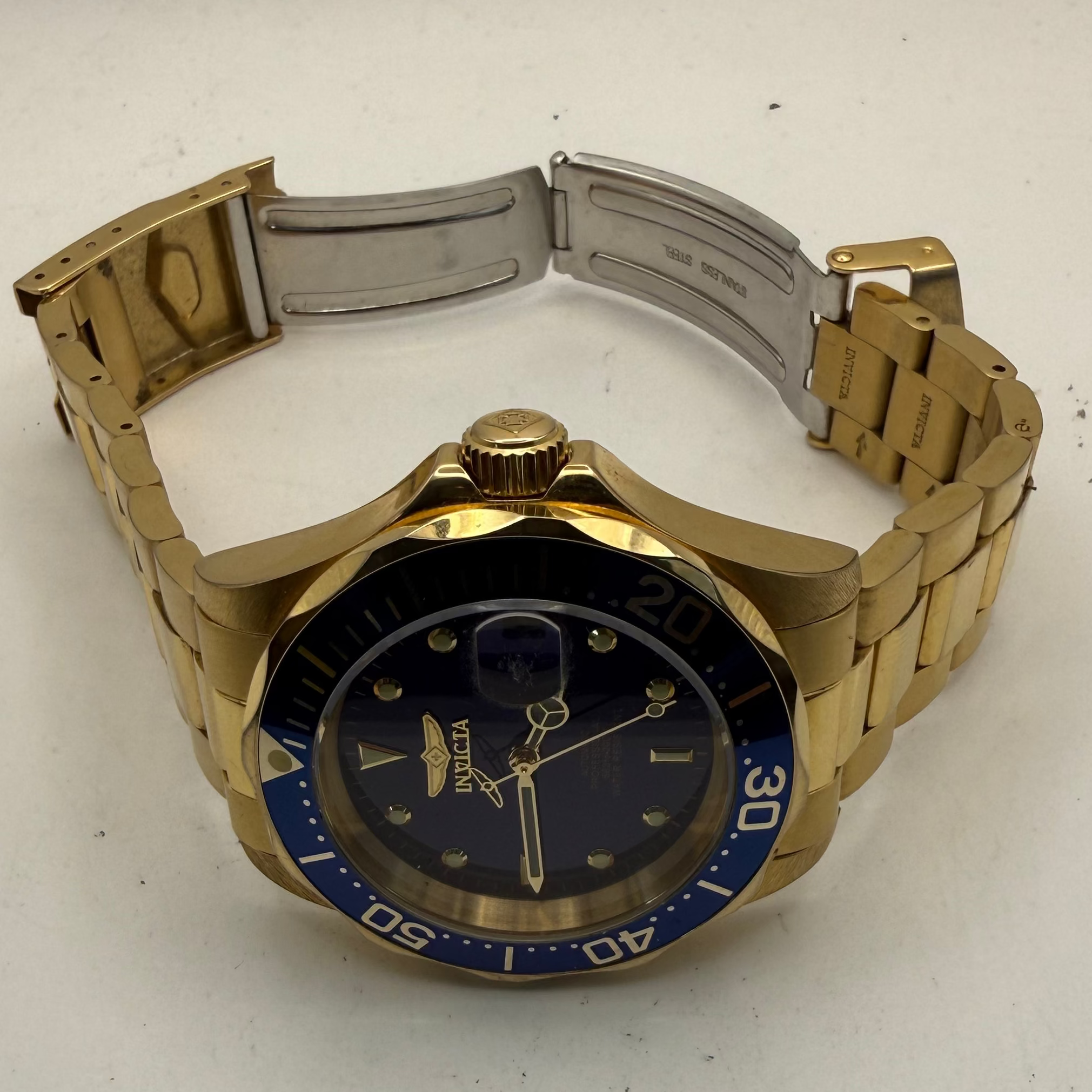 Invicta Pro Diver Automatic Gold Tone Blue Dial Men’s Watch NH35A Full Set- £110.00