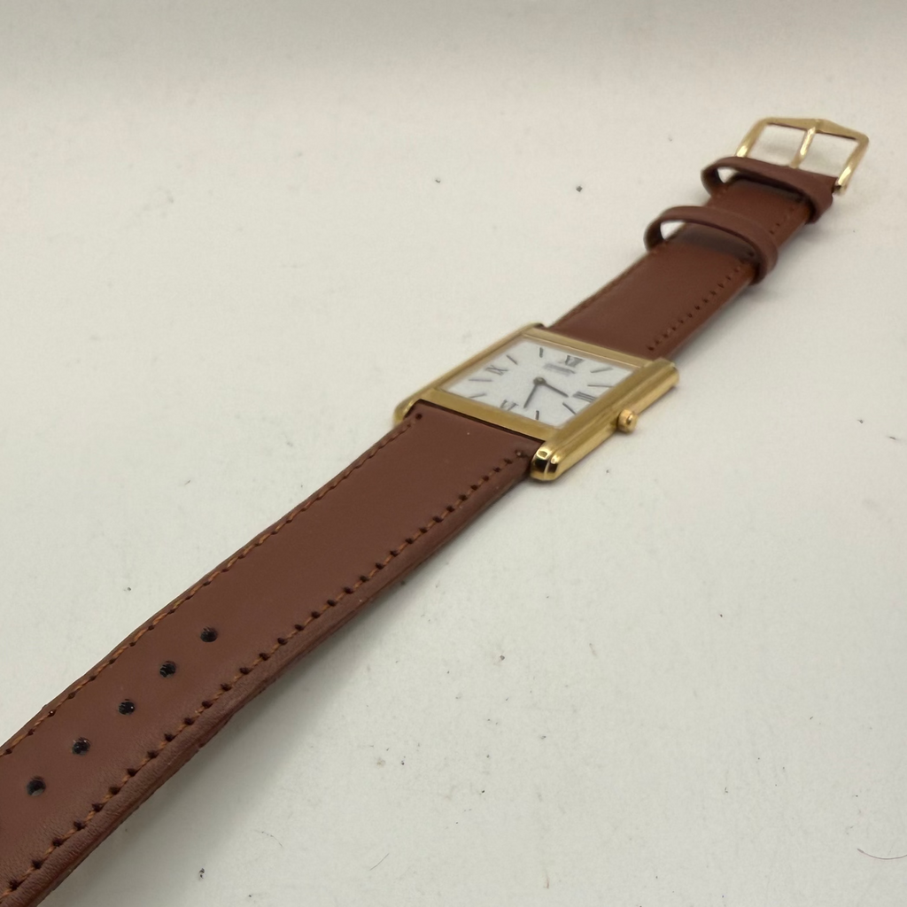 Citizen Eco-Drive Rectangular Gold-Tone Dress Watch – Classic Roman Dial | Leather Strap- £39.99