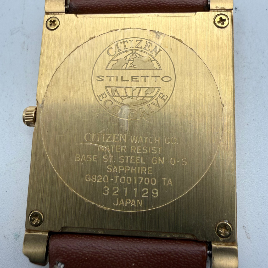 Citizen Eco-Drive Rectangular Gold-Tone Dress Watch – Classic Roman Dial | Leather Strap- £39.99