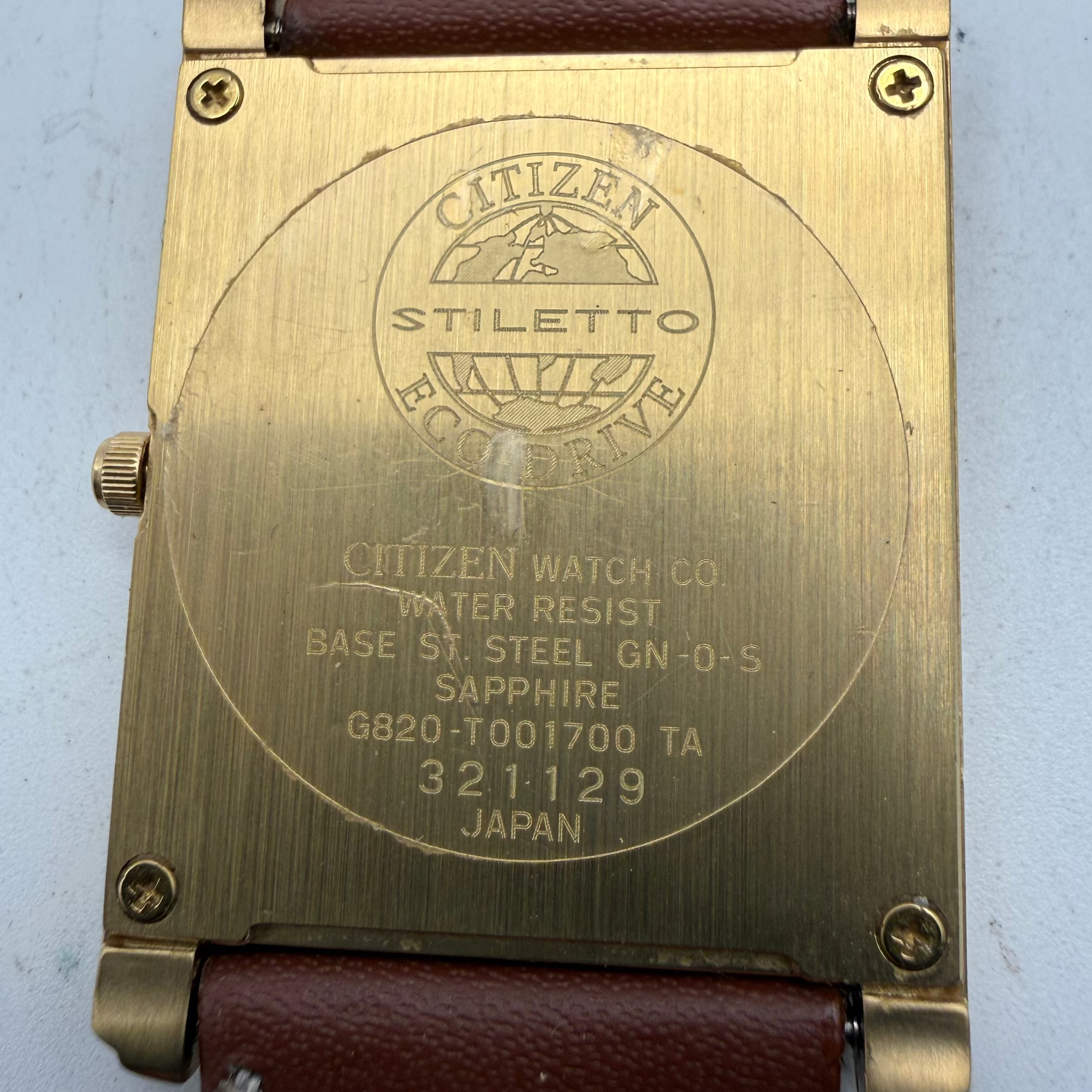 Citizen Eco-Drive Rectangular Gold-Tone Dress Watch – Classic Roman Dial | Leather Strap- £39.99
