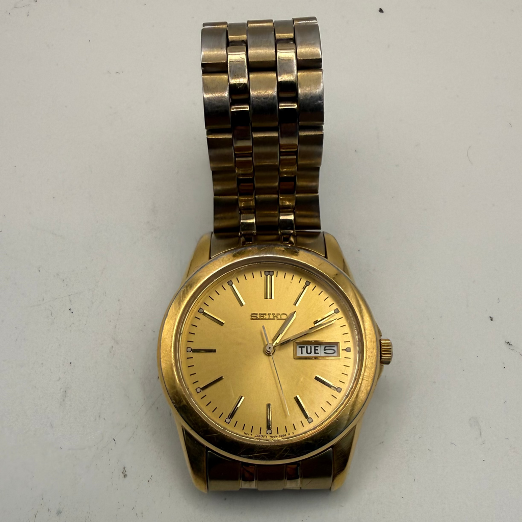 Seiko 7N43-0AB8 Gold Dial Quartz Day Date Watch Full Set Box Papers Receipt 2008- £50.00