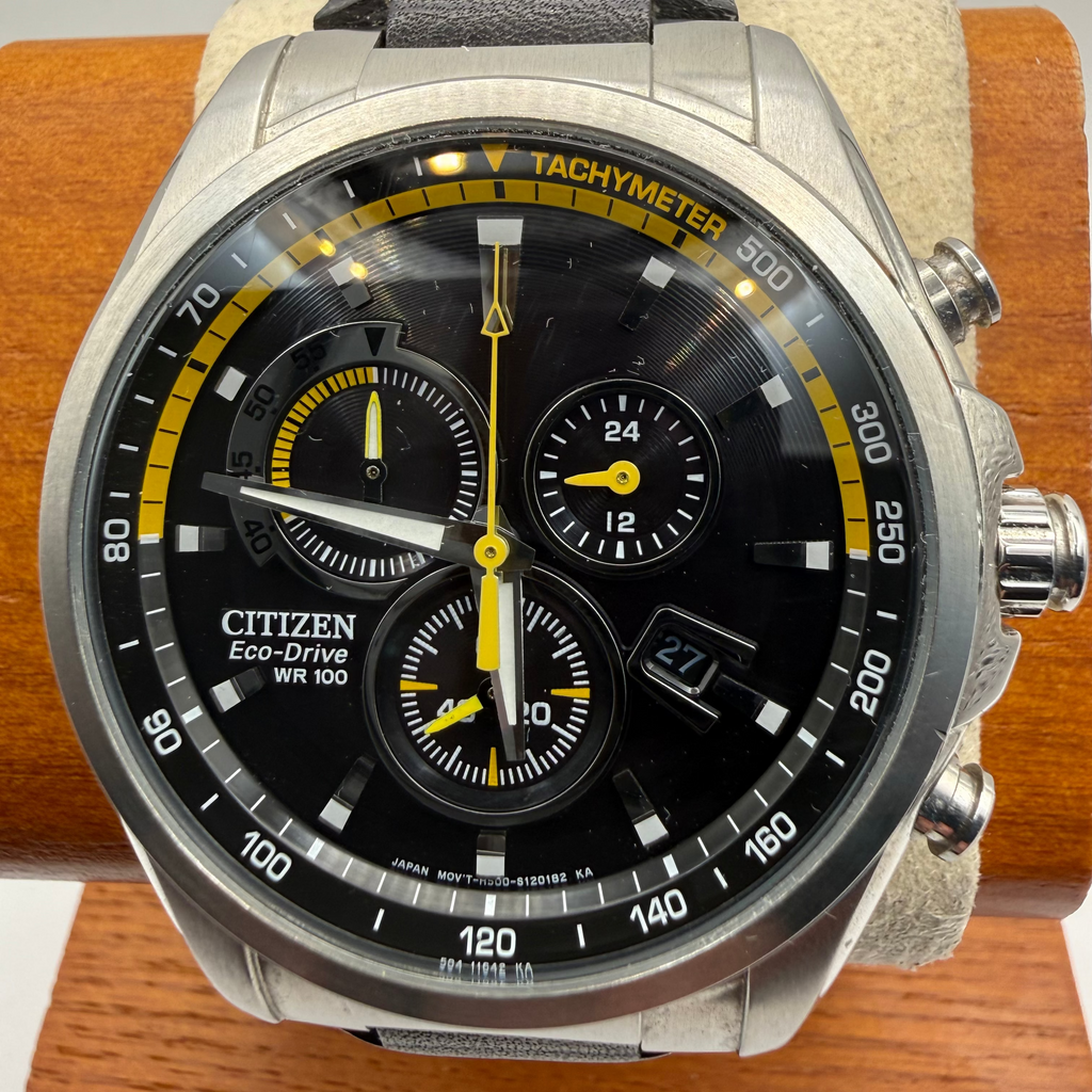 Citizen Eco-Drive H500-S121082 Chronograph WR100 Black & Yellow Racing Dial 48mm- £120.00
