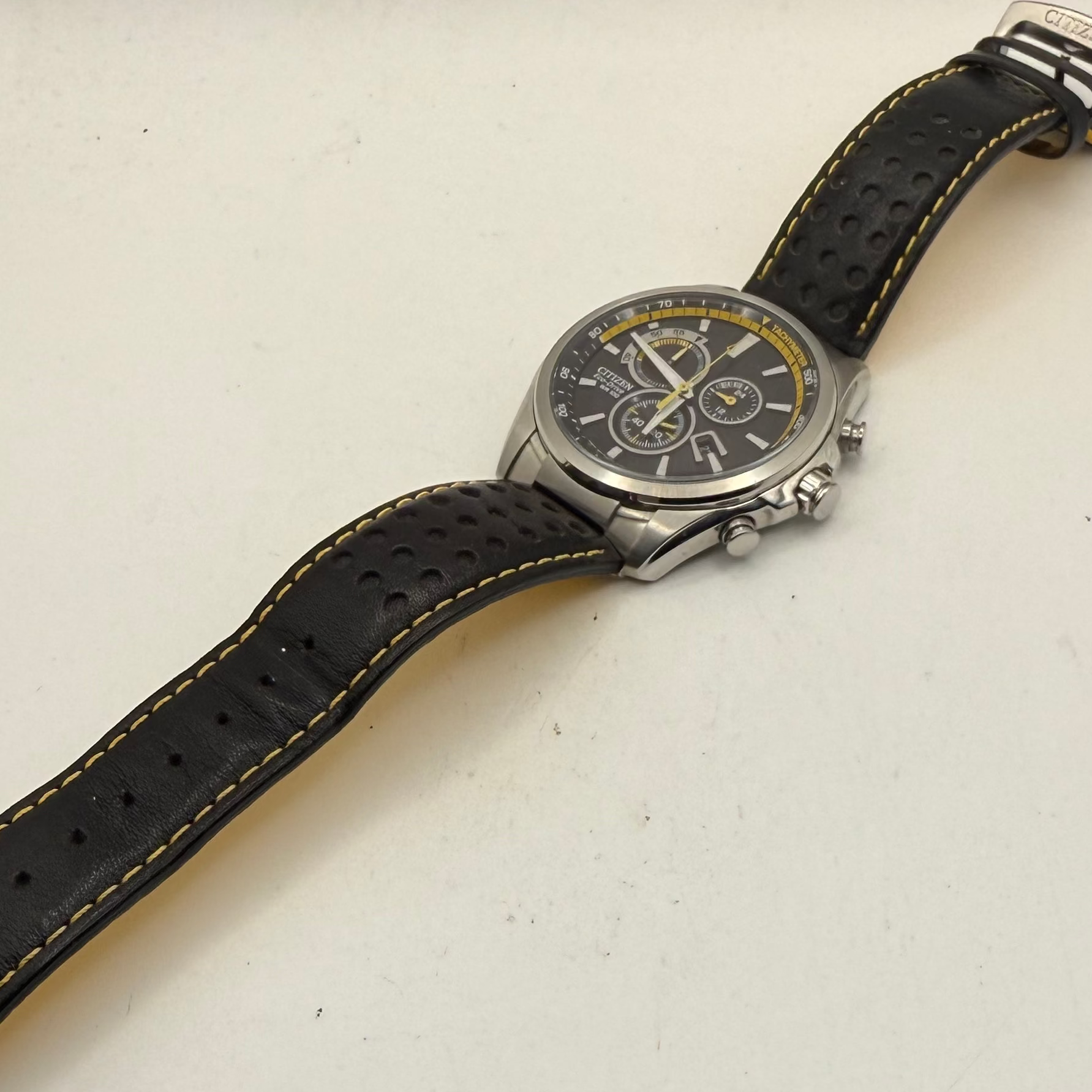 Citizen Eco-Drive H500-S121082 Chronograph WR100 Black & Yellow Racing Dial 48mm- £120.00