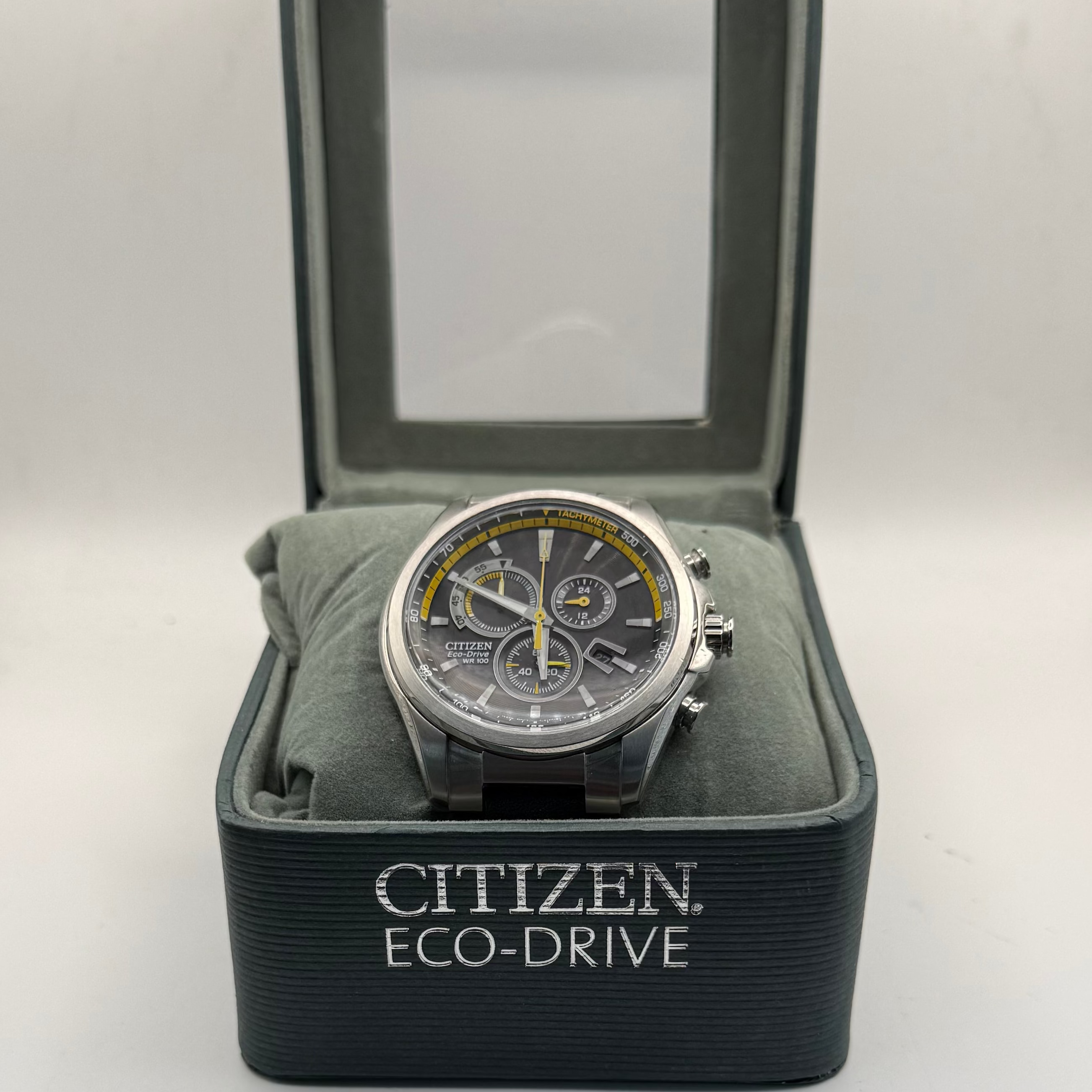 Citizen Eco-Drive H500-S121082 Chronograph WR100 Black & Yellow Racing Dial 48mm- £120.00