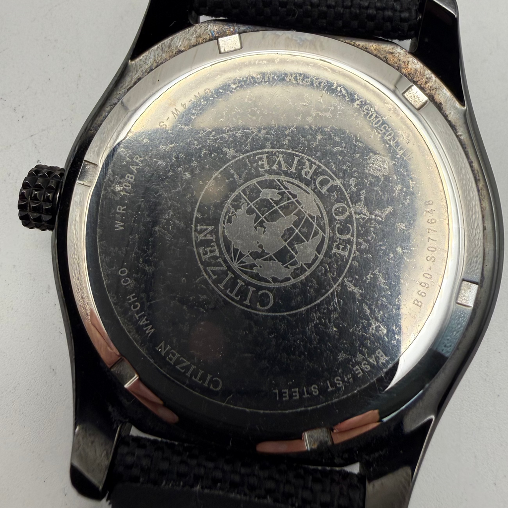 Citizen Eco-Drive B690-S077874 Military Style Black PVD WR100 46mm Men's Watch Boxed- £95.00