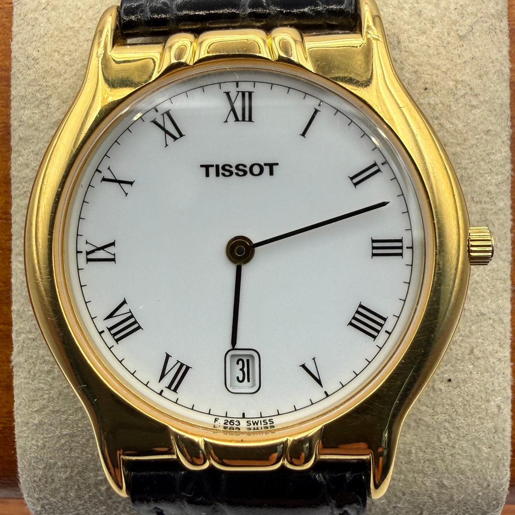Tissot F263 Gold Plated White Roman Dial Quartz Date Men's Watch- £120.00