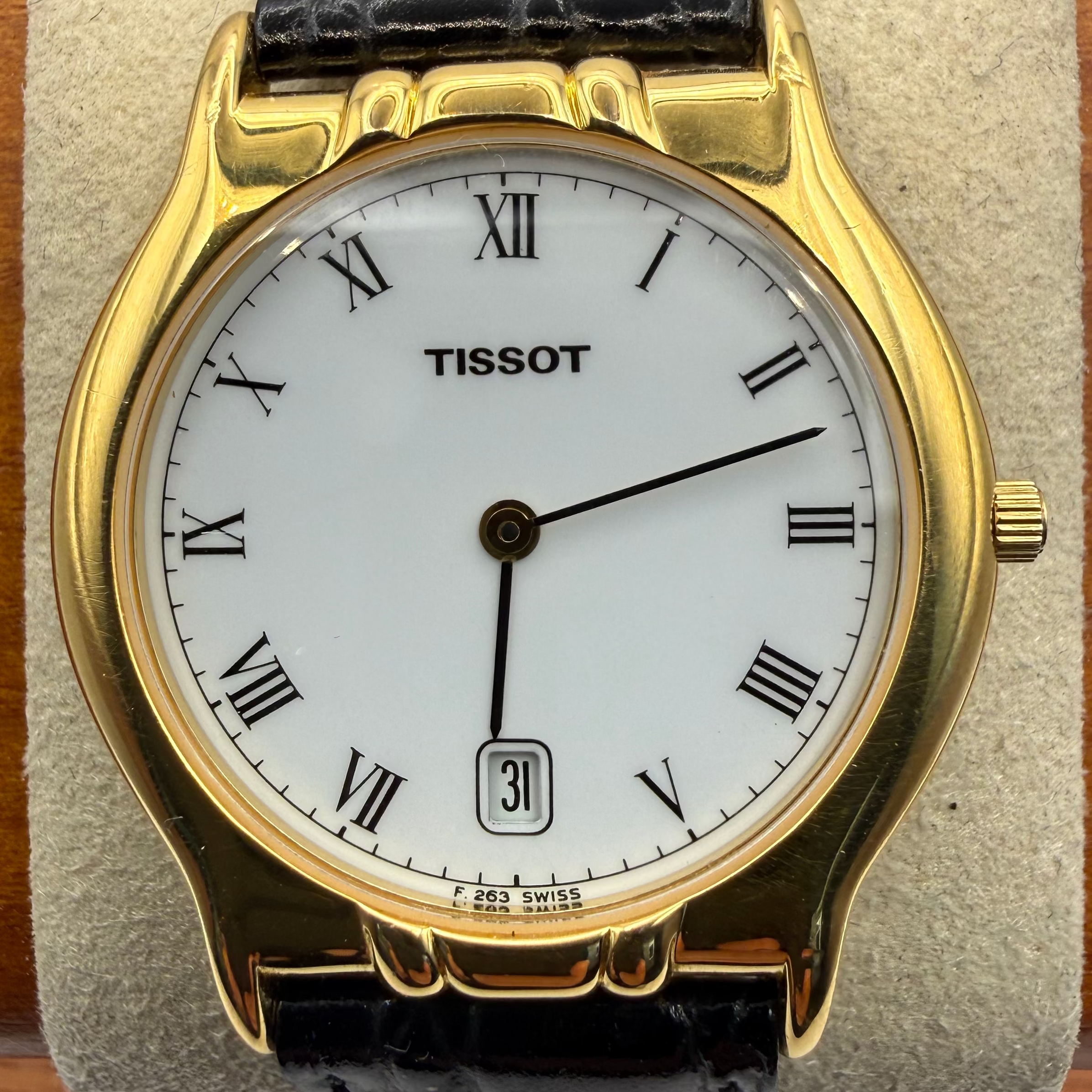 Tissot F263 Gold Plated White Roman Dial Quartz Date Men's Watch- £120.00