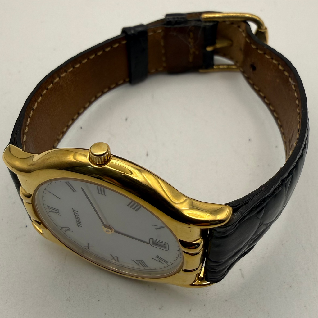 Tissot F263 Gold Plated White Roman Dial Quartz Date Men's Watch- £120.00