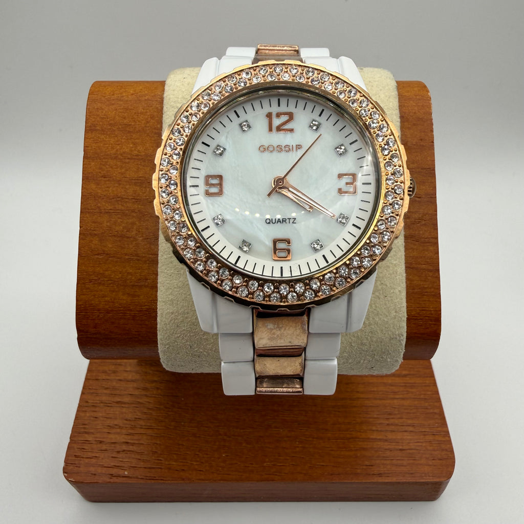 Gossip Quartz Ladies Watch Set (White &amp; Rose Gold) – Boxed with Changeable Bezels- £19.99