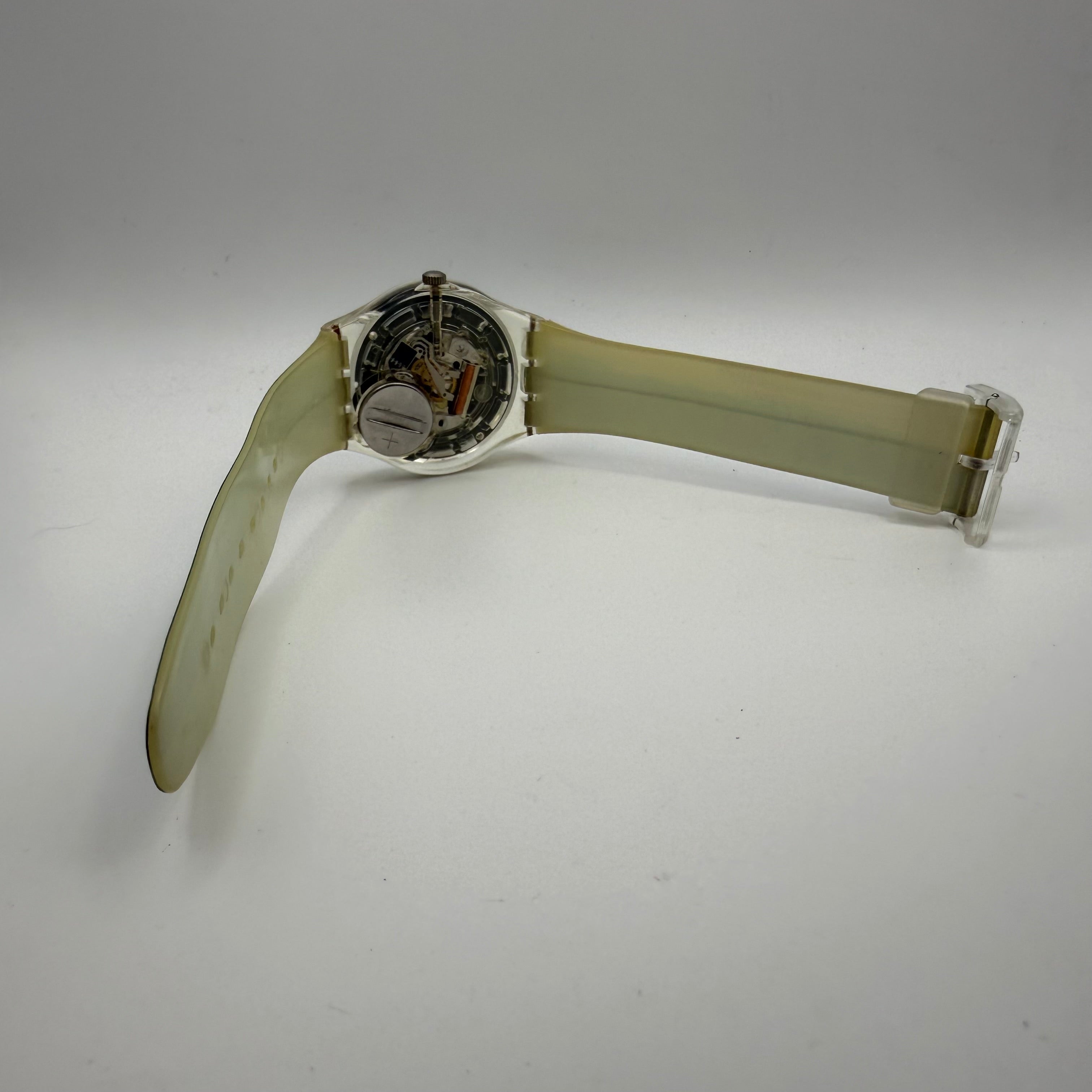 Classic Swatch Quartz Watch featuring a clean minimalist dial with blue gradient stripe- £28.99