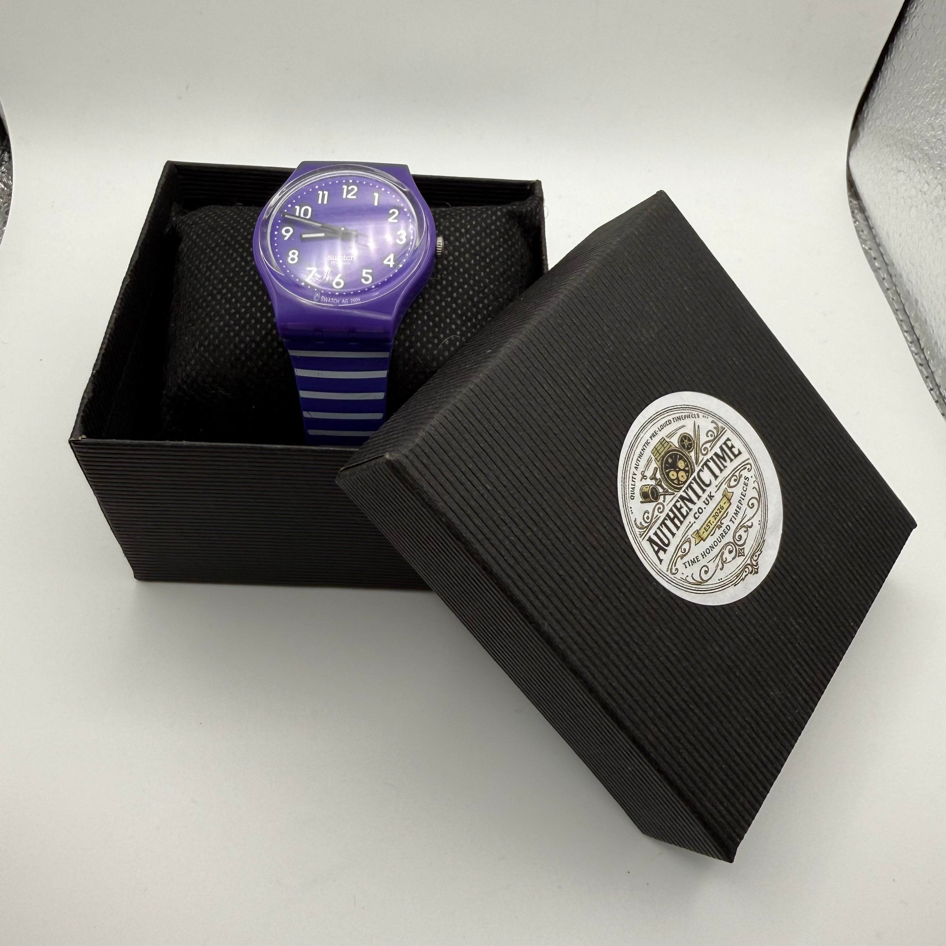 Swatch Swiss Purple Striped Quartz Watch (2009)- £24.99