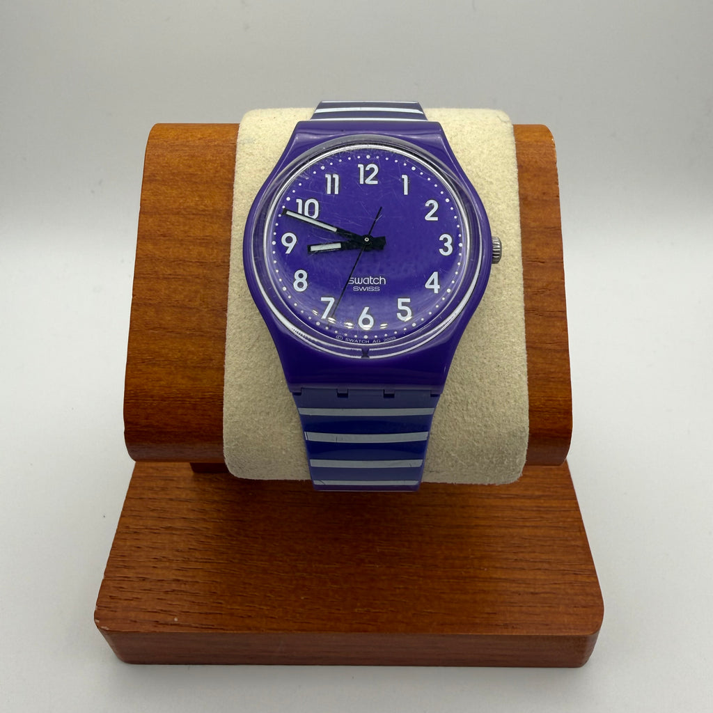 Swatch Swiss Purple Striped Quartz Watch (2009)- £24.99