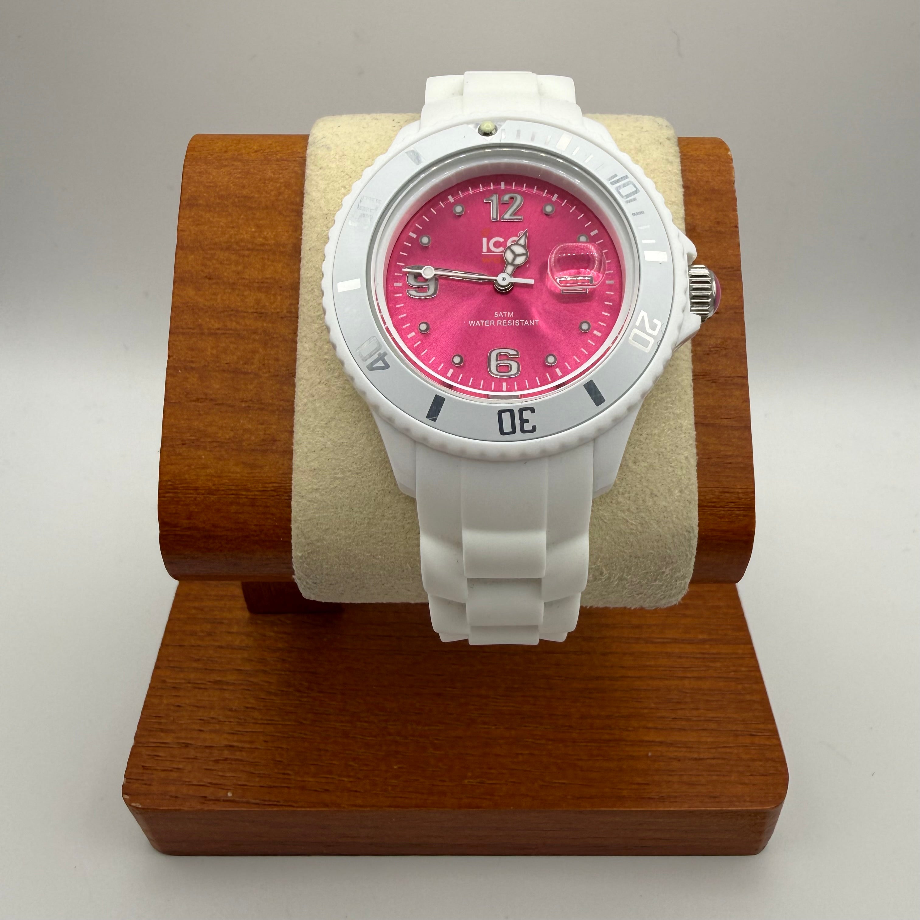 Ice Watch ladies quartz watch in crisp white with a vibrant pink dial- £39.95