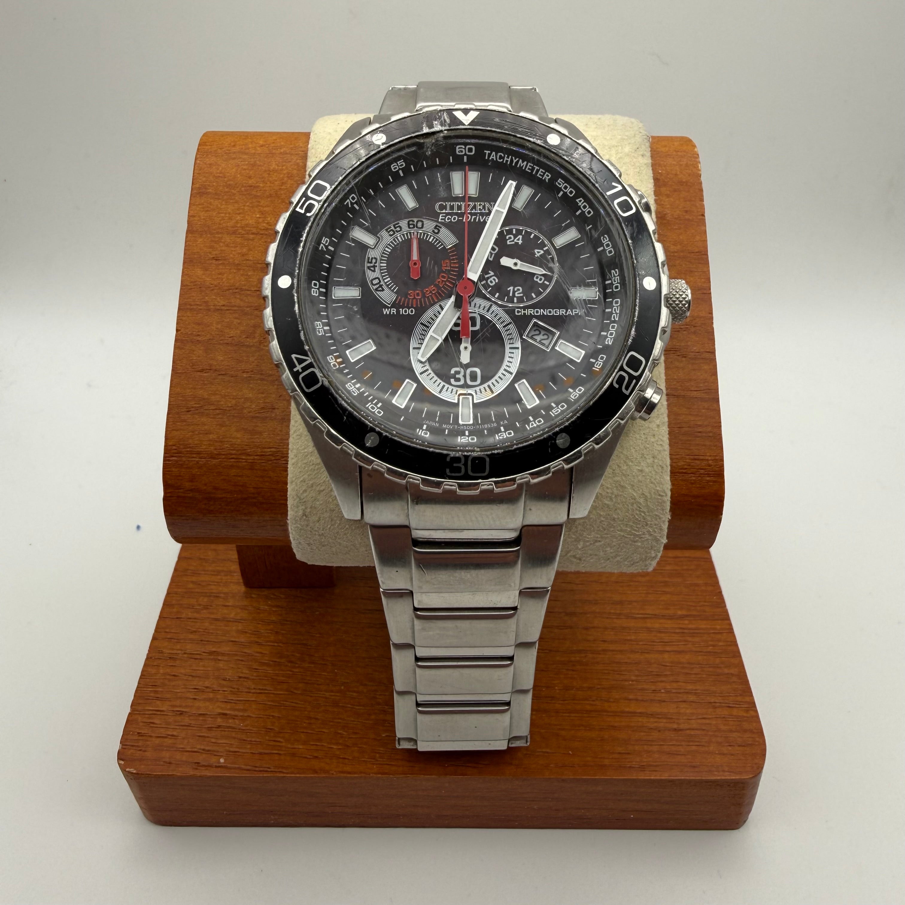 Citizen Eco-Drive Chronograph WR100 (H500-S081629) – Black Dial- £109.99