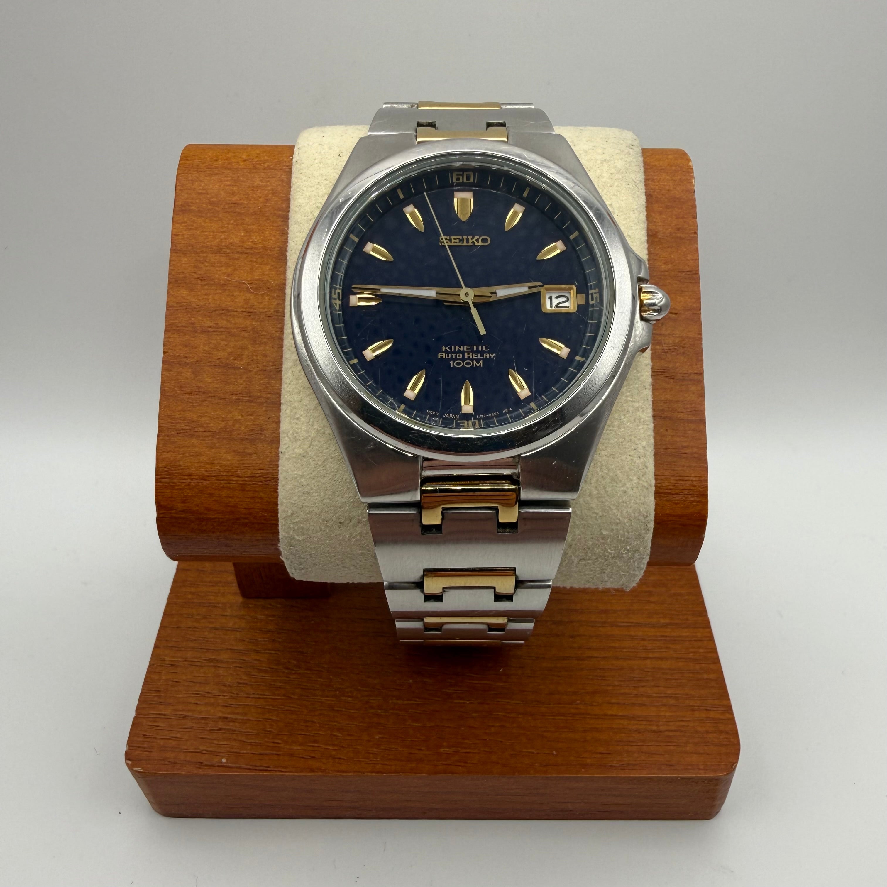 Seiko Kinetic Auto Relay 100m Blue Dial Two-Tone Date Watch- £119.99