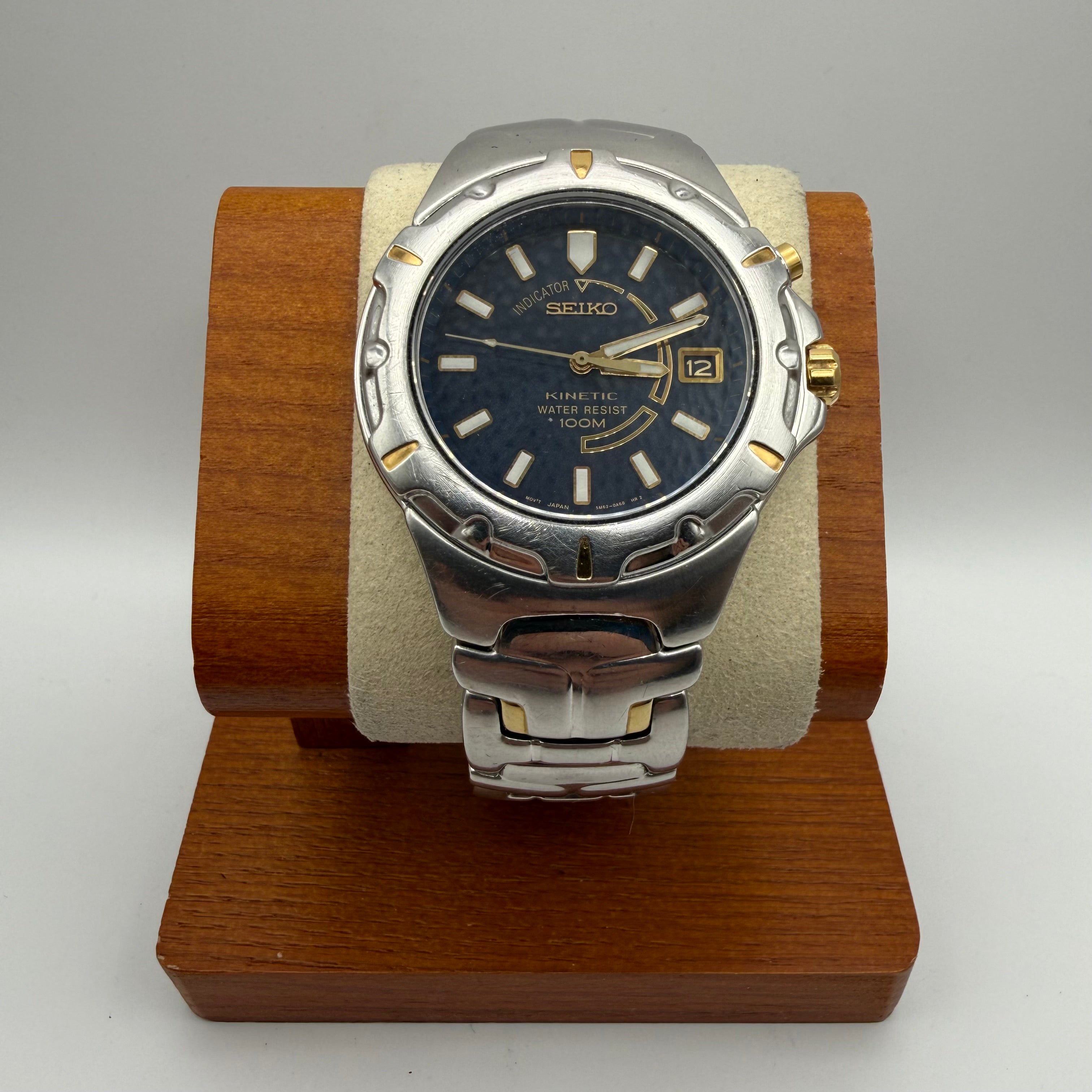 Seiko Kinetic 100m Date Blue Dial Stainless Steel Watch 5M62-0K79- £109.99