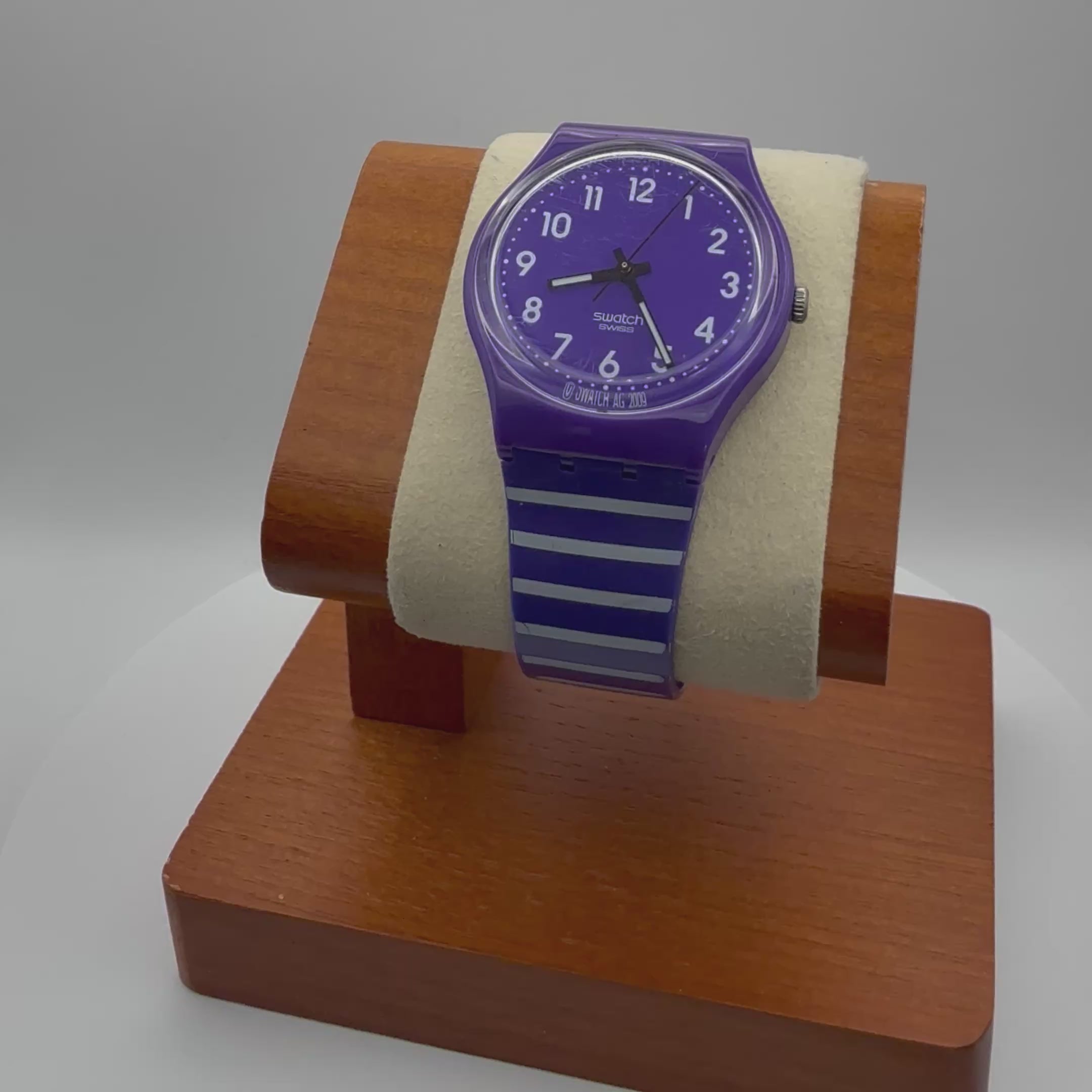 Swatch Swiss Purple Striped Quartz Watch (2009)- £24.99