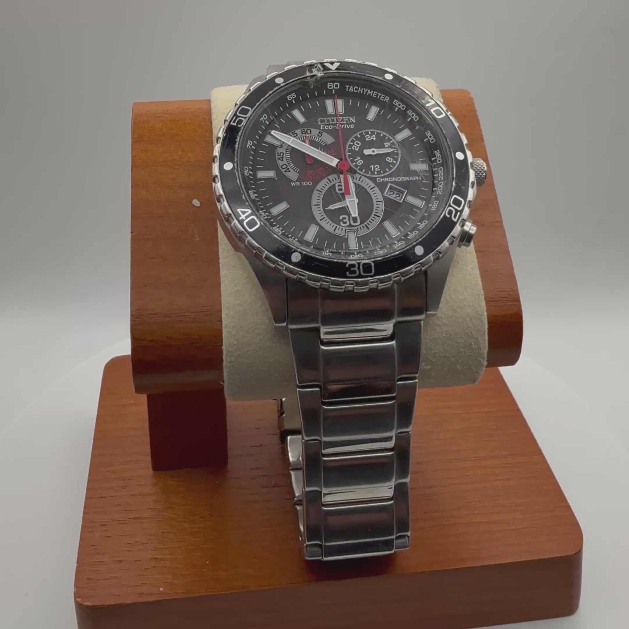 Citizen Eco-Drive Chronograph WR100 (H500-S081629) – Black Dial- £109.99